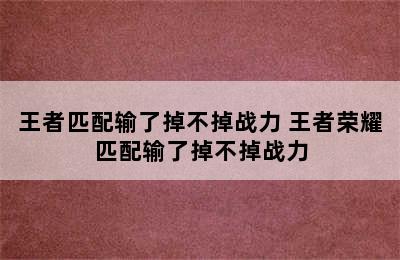 王者匹配输了掉不掉战力 王者荣耀匹配输了掉不掉战力